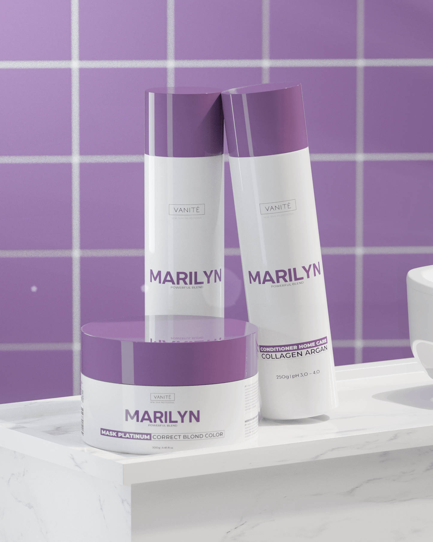 Kit Home Care Marilyn | 01 Shampoo 250ml + 01 Conditioner 250ml + 01 Mask 300g | For Blondes and Grays