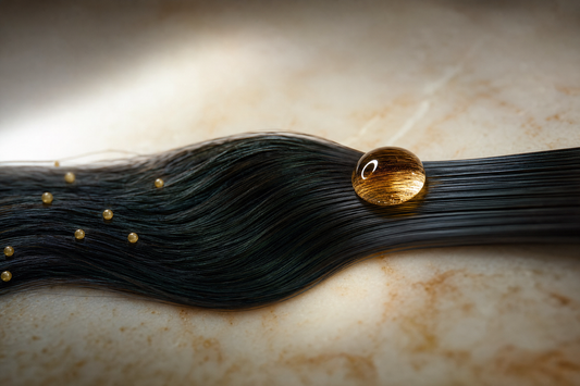 Glossy straight hair beside professional smoothing treatment bottles