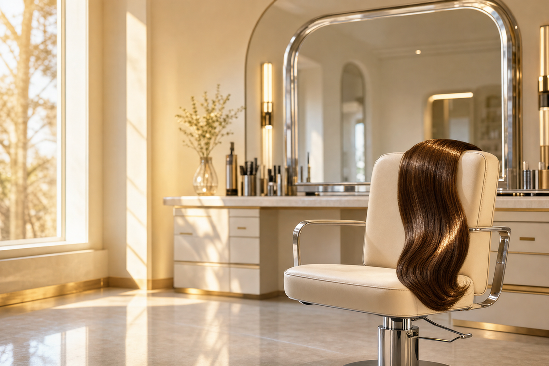 Glossy smooth hair beside Keratin BR hair care products