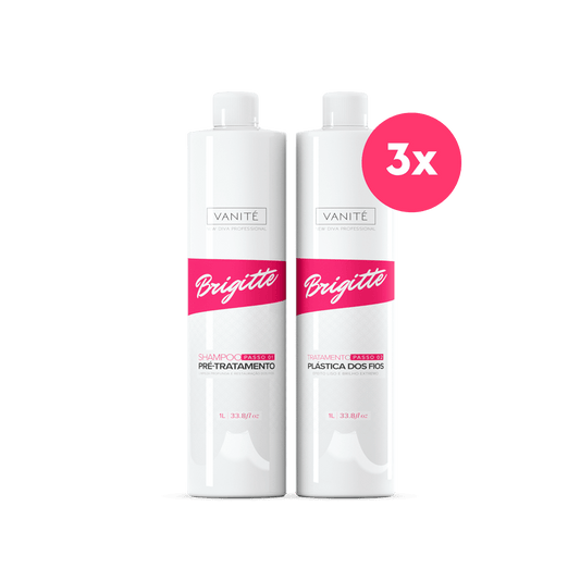 Kit - 3 units Brazilian Keratin Brigitte + 3 units Shampoo Brigitte | For All Hair Types | 1000ml